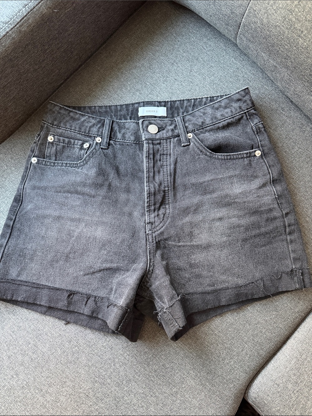 Forever 21 Washed Black Denim High-Rise Shorts size 26
